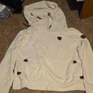 Wanakome Cream Hoodie with Brown Patch